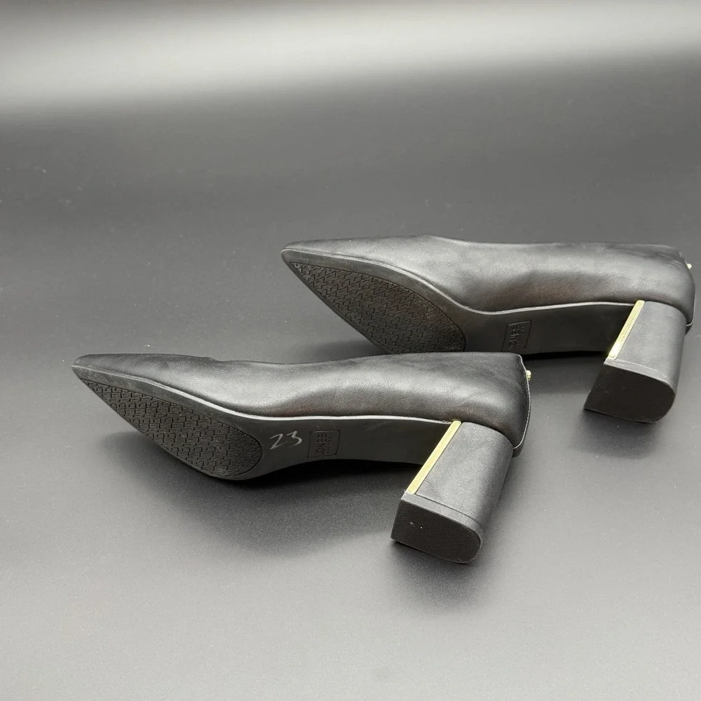 Jones New York Women's Chunky Block Heels Black Gold Metal Heel Accent Size‎ 8.5